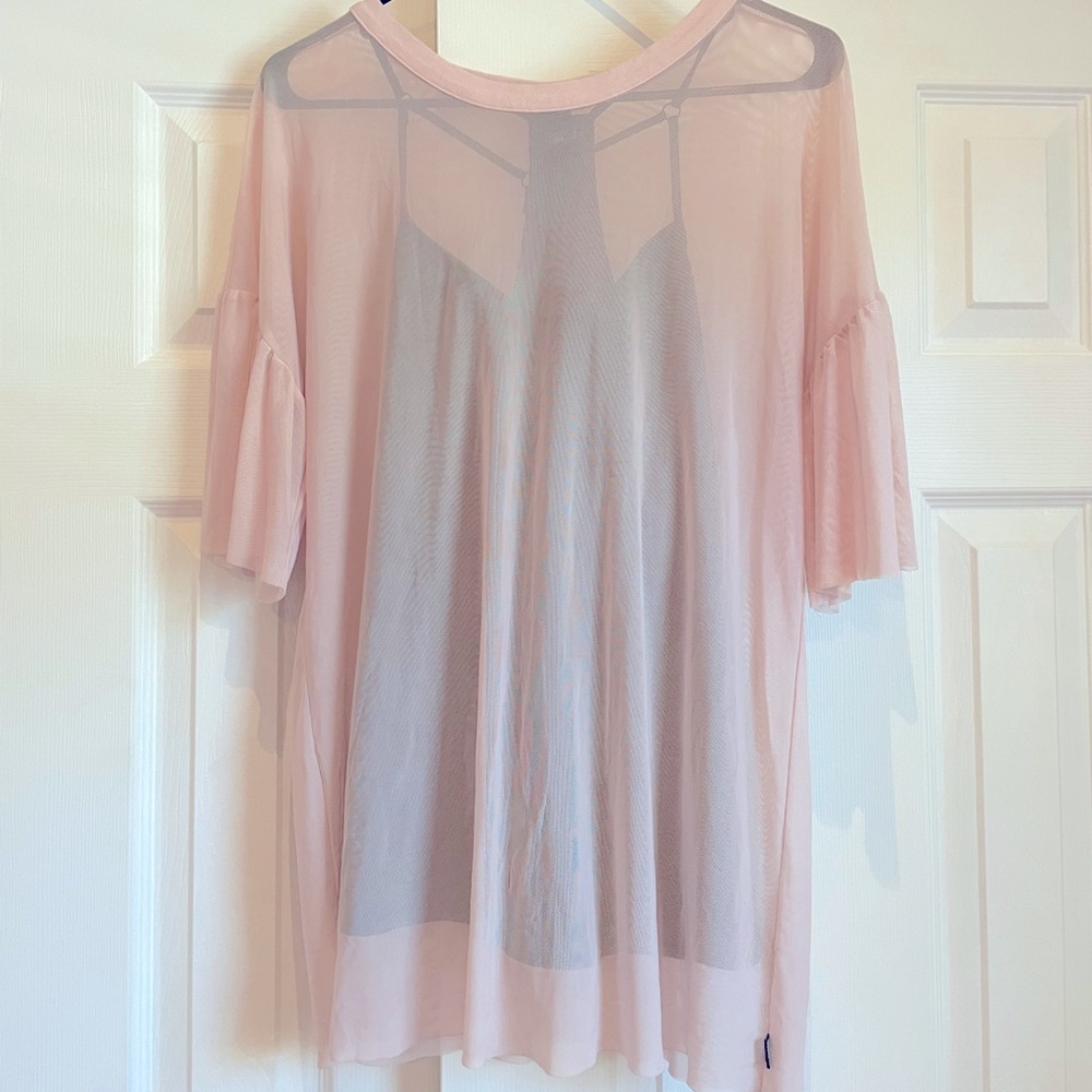 💖 Pink sheer T-shirt dress with black slip underneath